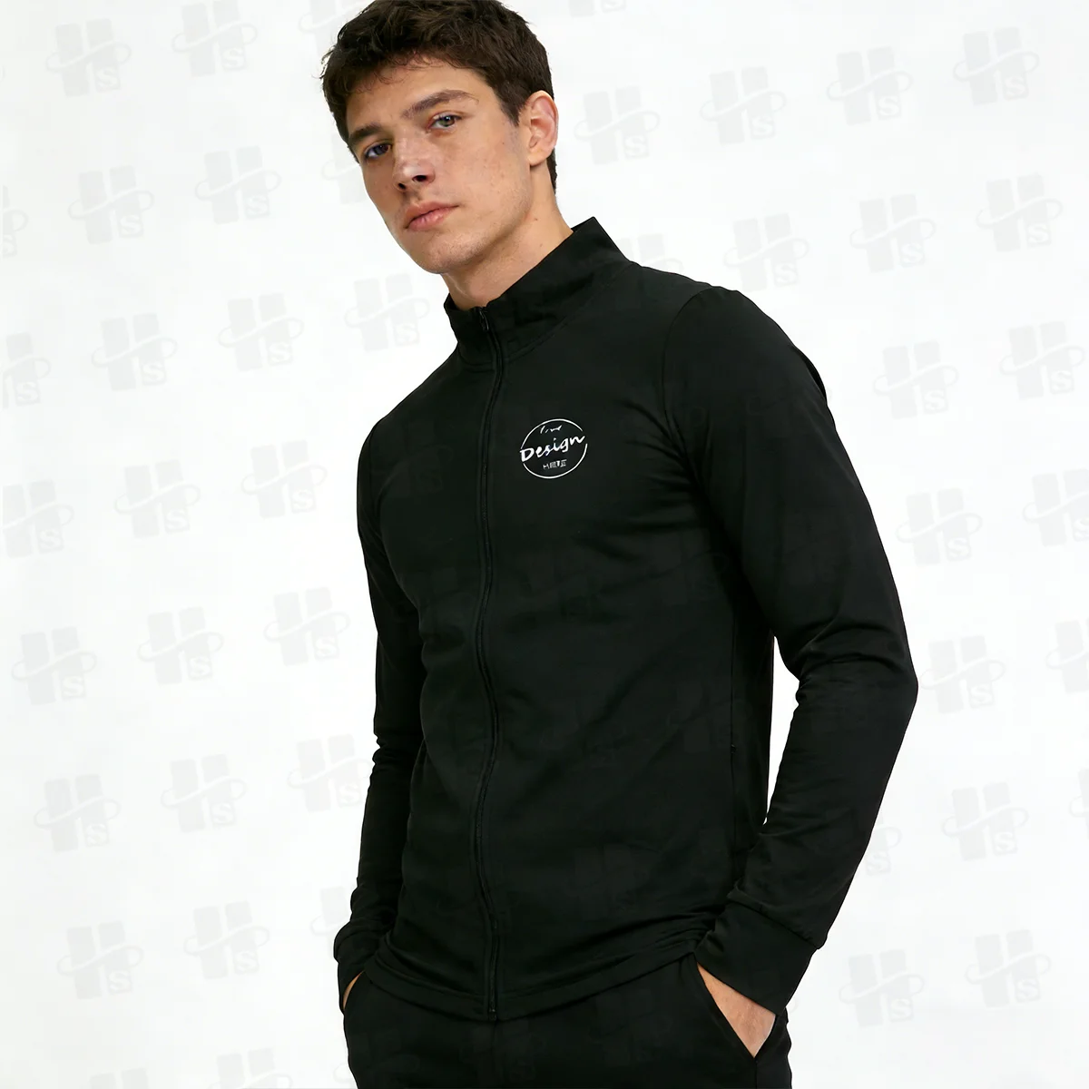 OEM Manufacturer Black Zipper up Long Sleeve Slim Fit Yoga Wear Nylon and Spandex Men Sport Zipper T Shirts