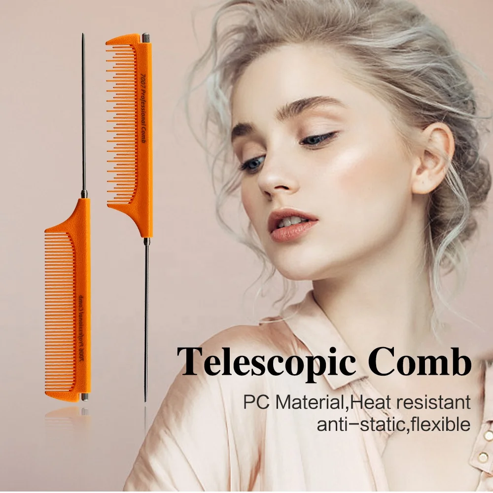 Multi Function Metal Rat Tail Hair Comb Barber Shop Hair Styling Retractable Pintail Comb