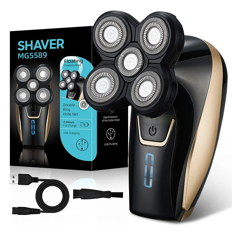 Five-Blade Stainless Steel Razor Electric Rotary Shaver with USB Charging for Face for Household RV Hotel Use