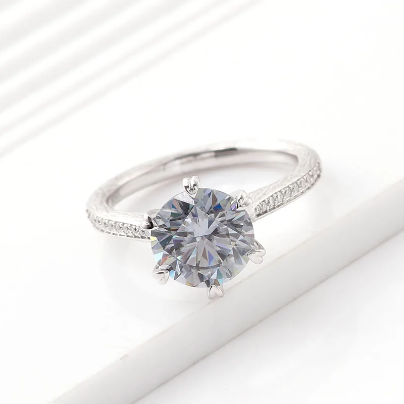 Unique Tree Branch Engagement Ring 9MM Grey Moissanite Promise Ring 14k Gold Tree Branch Shank Dainty Inspired Statement Ring