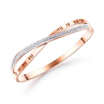 Elegant accessories Roman numeral titanium steel Ladies' Bracelet Rose gold plated cross X Diamond shaped bracelet