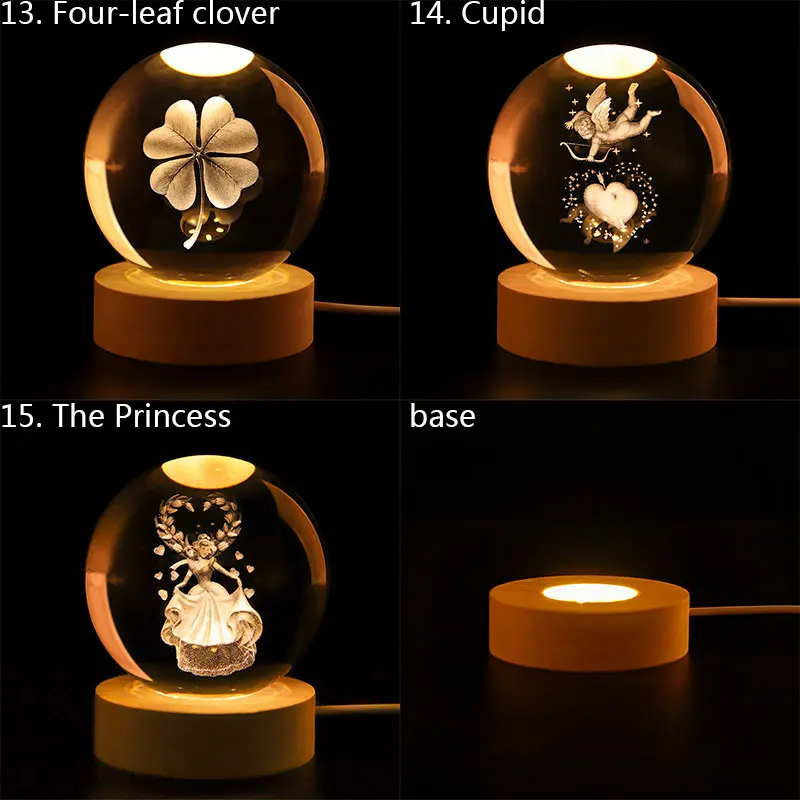 Wholesale Gifts Wooden Led Light Wooden Base Stand Galaxy 3d Solar System Custom Crystal Ball details