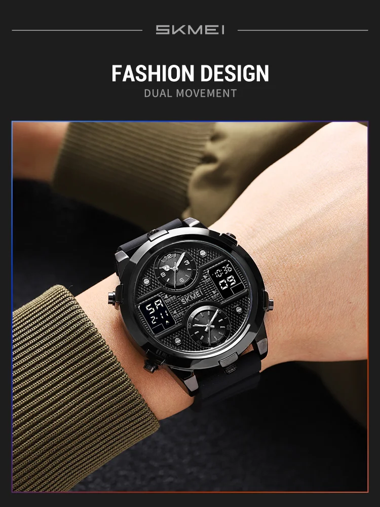 SKMEI 2212 Dual Time Zone Men's Digital Sports Watches Stainless Steel Strap Led Waterproof Alarm Clock 12/24 Hour Wristwatch
