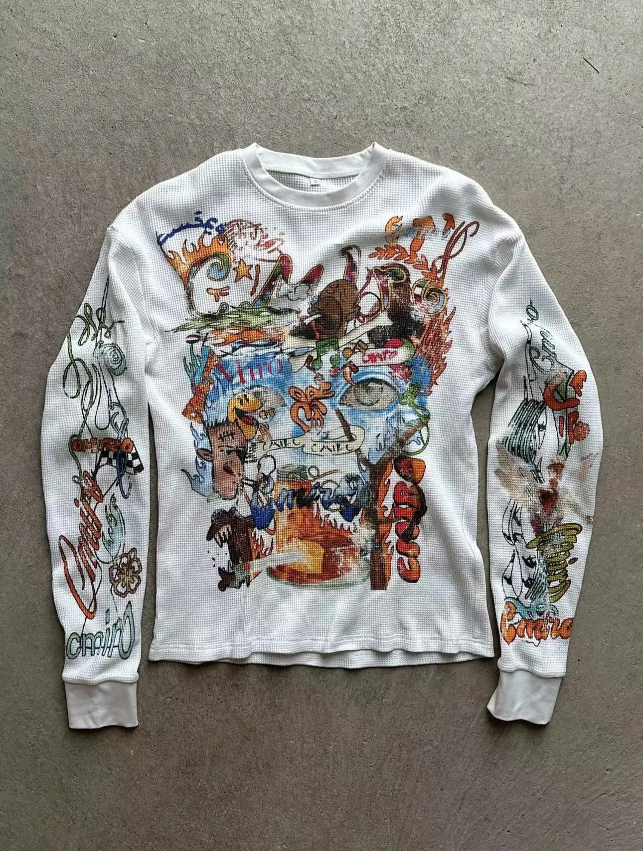 Salati Custom Tshirts Oversized Graphic Graffiti Printed Drop Shoulder Thermal Waffle Knit T-shirts Long Sleeve T Shirts for Men gallery 8