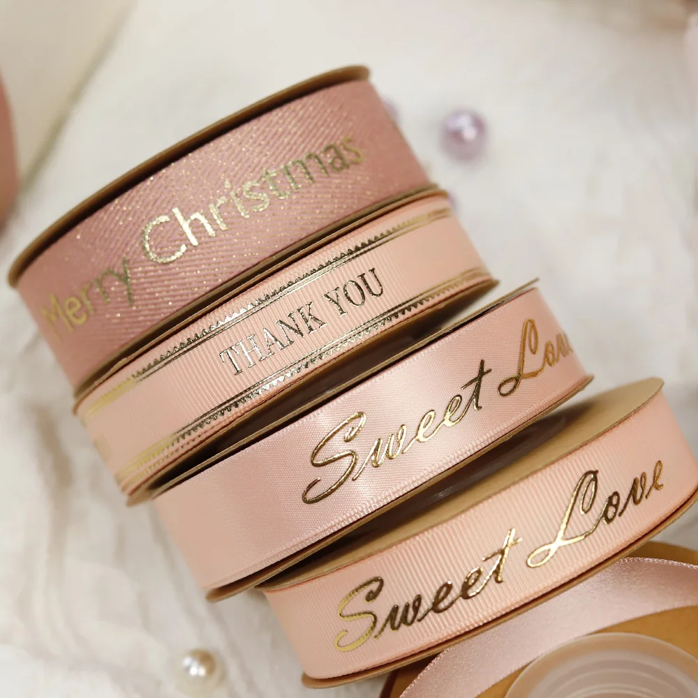 Customized Packing Ribbon Custom Printed Satin Ribbon Logo Rose Gold Foiled Logo Gift Wrapping Satin Ribbon for Packing