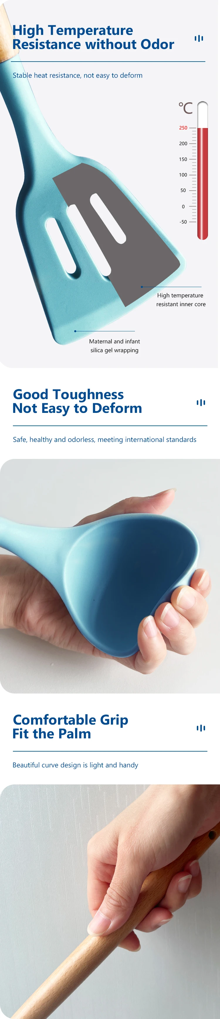 Heat Resistant Kitchen Tools Wooden Handle Spoons Black Kitchen Utensil