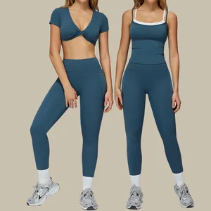 Custom Women's Activewear Yoga Set Quick Dry Gym Set Women Outdoor Running Sports Bra&Leggings Sets 4 Piece Suit With Pockets