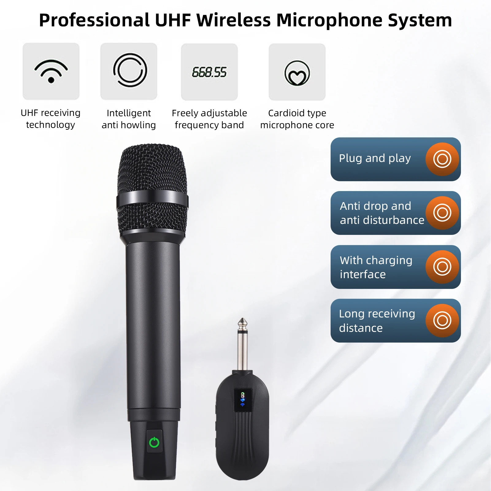 UHF Wireless Microphone outlet - USB-C Rechargeable, Anti-Interference