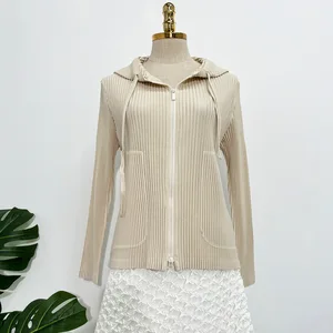 2025 Latest Autumn Women's Fashion Top High-Quality Solid Color Hooded Jacket Miyake Pleated Top