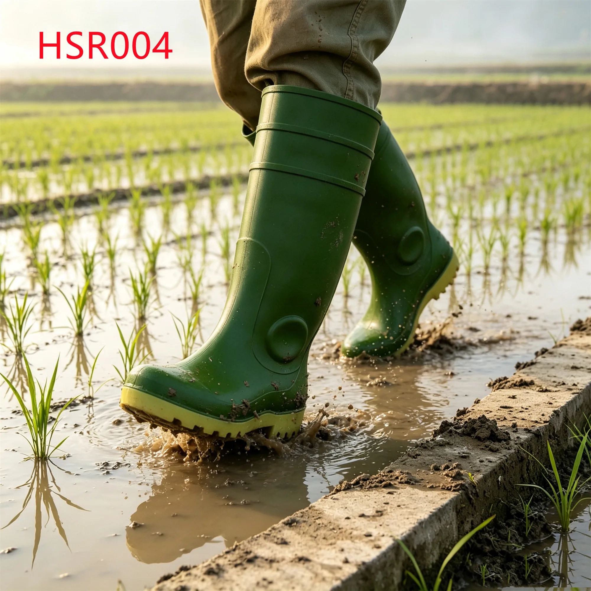 LXG,Aquatic&seafood Industry One-piece Molded PVC Rain Boots Landscape Reinforced Rib Hua Singh Olive Green Rubber Boots HSR004