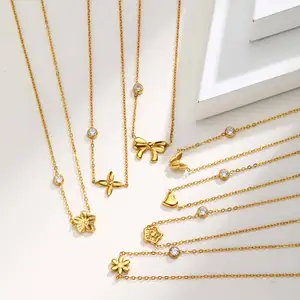 New Arrival Classic Style Charm Necklace Stainless Steel Butterfly Heart Pendant Women's Clavicle Chain Necklace