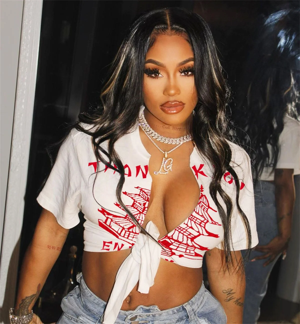 Summer Sexy Short Sleeve Cropped Tops Shirt - Tie Front