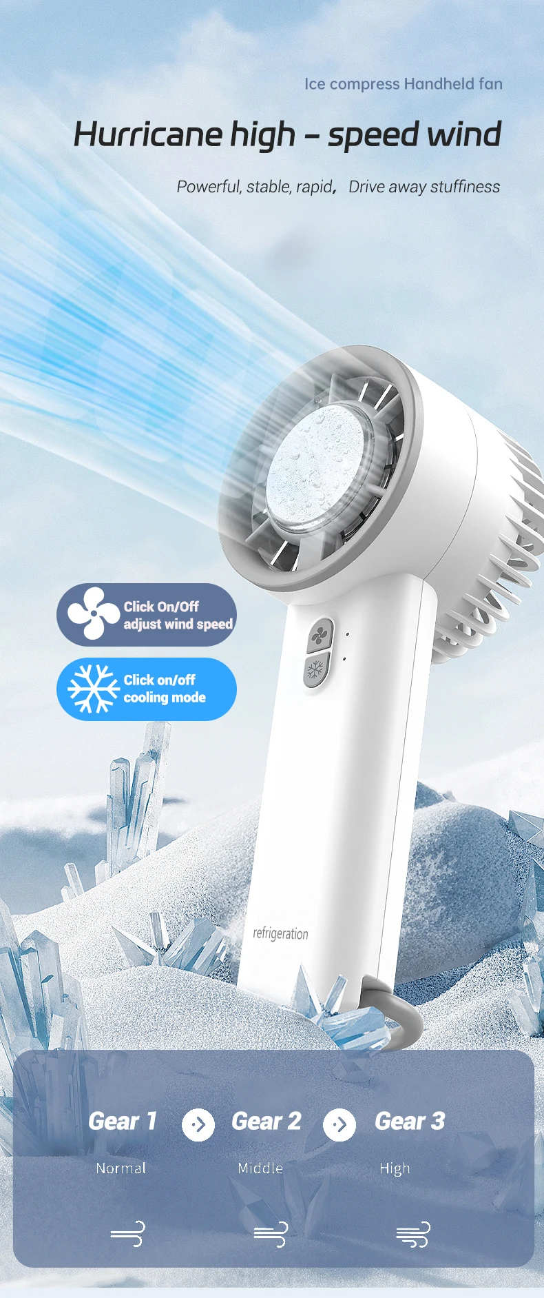 product factory wholesale rechargeable hand held fan 3 gears electric handheld fan with hook wearable turbine cooling mini ventilador-5