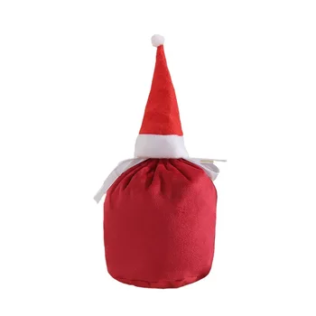 Red Santa Hat Decorative Velvet Drawstring Treat Bags Christmas Candy Bag For Xmas Party Favors