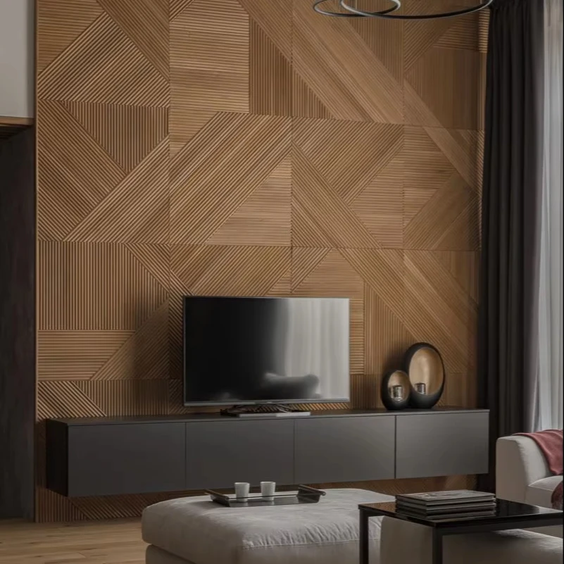 MUMU Solid 3D Ramin Olive Puzzle Wood Wall Panel for Home Decor