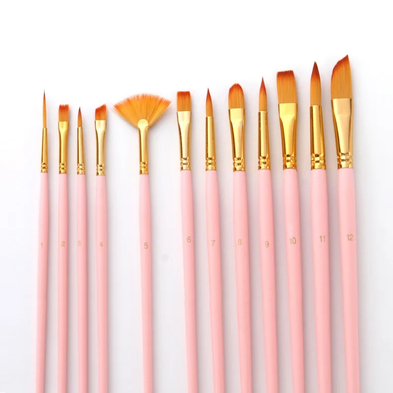 Pink Color Wooden Handle Acrylic Art Supplies Watercolor Paint Brushes Set  - Buy Pink Color Wooden Handle Acrylic Art Supplies Watercolor Paint  Brushes Set Product on