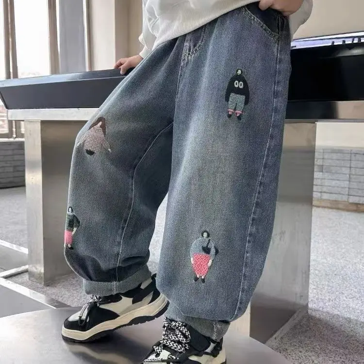 Spring Summer Classic Washed Denim Solid Colour Cotton Boys Kids Jeans Pants