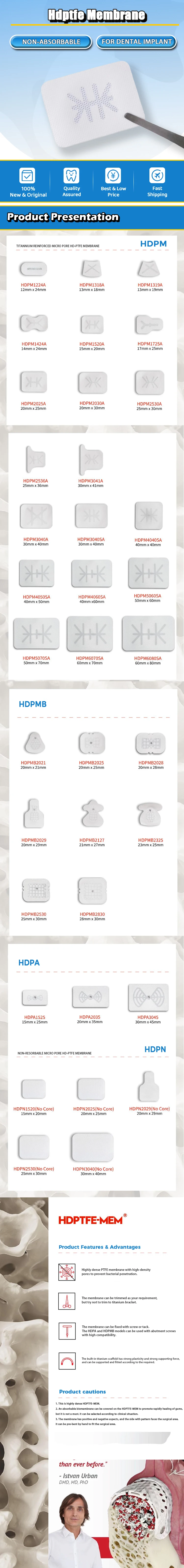 All Sizes Medical Consumables Non-absorbable Membrance for Dental Implant PTFE Membrane GBR Graft Bone Reconstruction Material supplier
