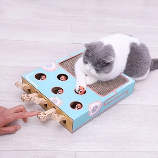 Jouet Interactif Pour Chat Whack-a-Mole En Bois - 33.5x26x10 Cm, Jeu De Grattage Et Capture, Anti-ennui, Enrichissement - 8