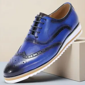 Blue Brogue Dress Shoes  100% Premium Cowhide Leather with Perforated Detailing  Formal & Wedding Men LeatherShoes