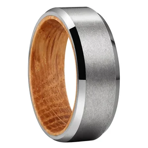 Coolstyle Jewelry Wholesale 8mm Natural Whisky Barrel Oak Wood Inlay Tungsten Ring for Men Women Fashion Engagement Wedding Band