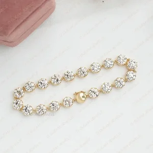 14K Yellow Solid Gold Lab Grown VVS Cut Diamond Tennis Bracelet Classic Design Fine Chain & Link Bracelet Perfect Party Gift