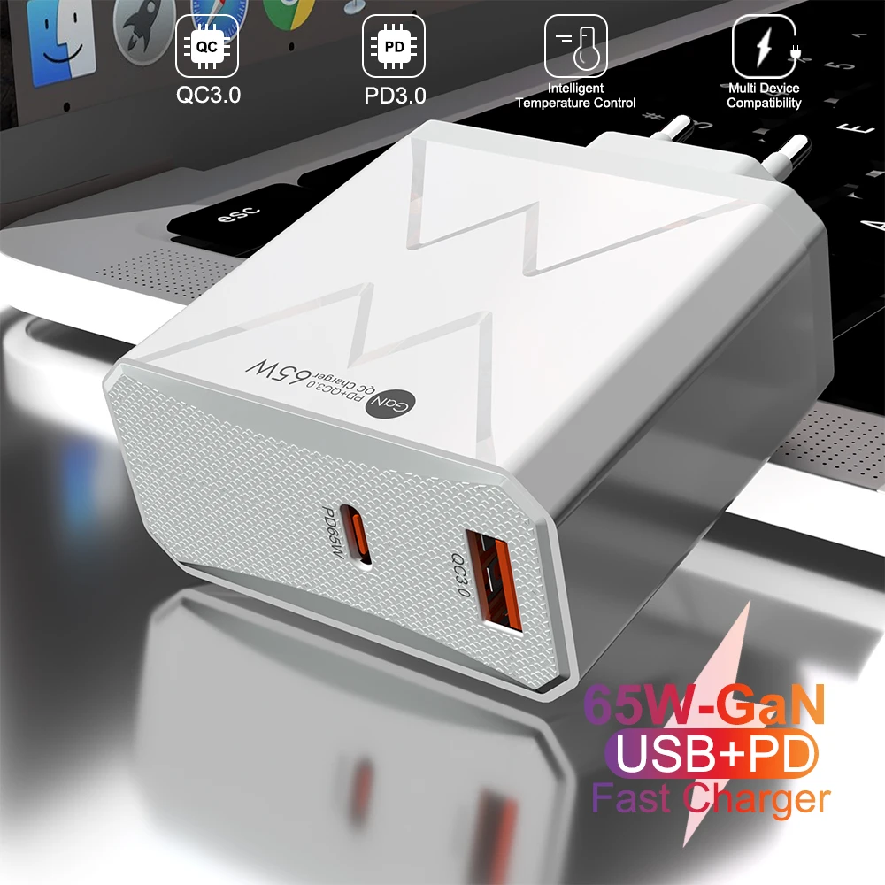 65W Type C Fast Charger GAN Laptop Wall Charger Adapter High Speed PD Charger for iPad for Samsung for iPhone 15