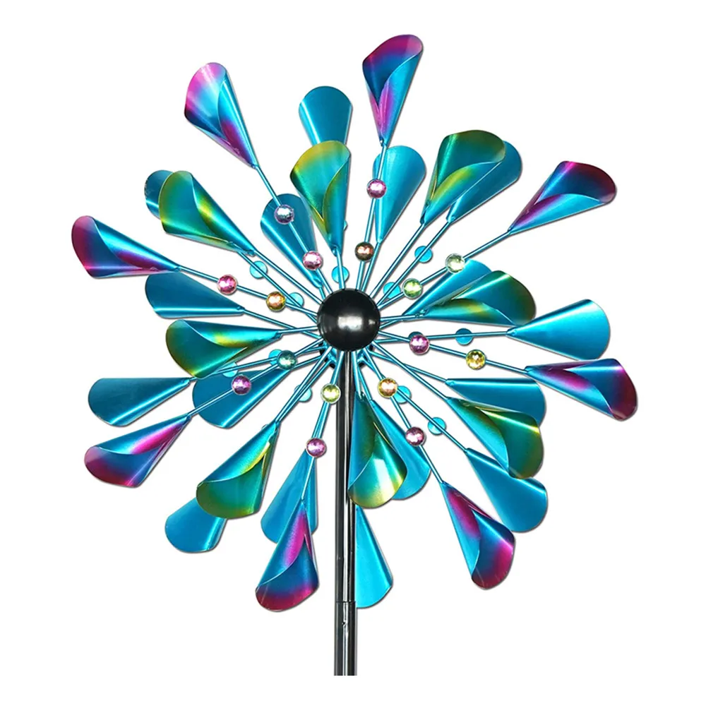 Oniya 72 Inches Double Windmill Spinner with Stable Metal Garden Stake Outdoor Kinetic Wind Spinner for Yard Patio Lawn Decor