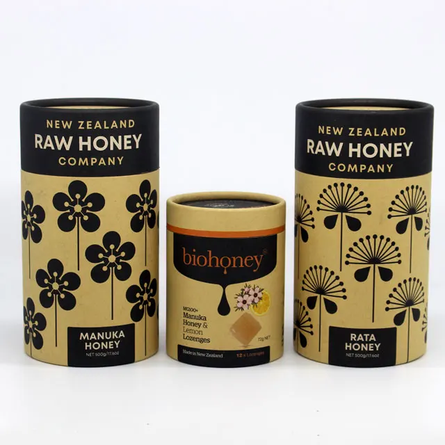 Черные печатные трубы из крафт-бумаги, упаковка для чая, биоразлагаемые