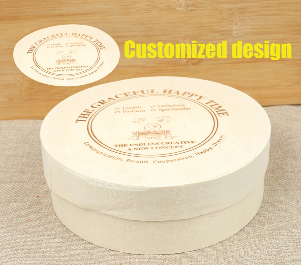 Eco Friendly Customized Poplar Wooden Craft Box Round Wooden Bark Box