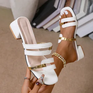 Custom Logo Summer Good Quality High Heel Large Size Sandals Factory Directly Wholesale Shoes Cross Strap Sandal Lady