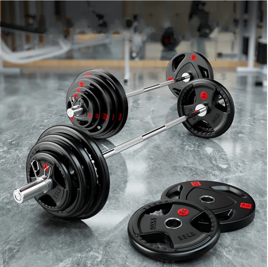 Gym Equipment Three Grip Black Rubber Coated Weight Plate 50 mm