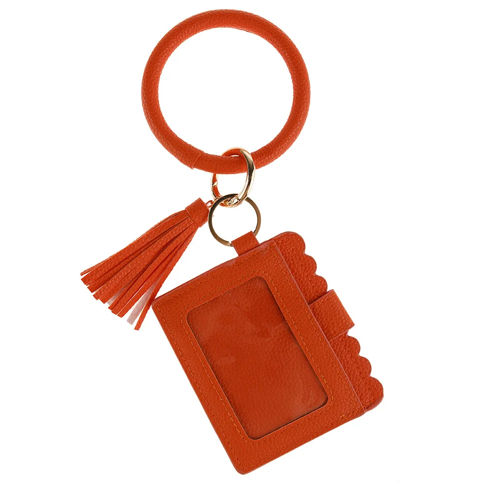 Woman Pu Leather Tassel Bracelet Keychain Butterfly Wristlet Wallet