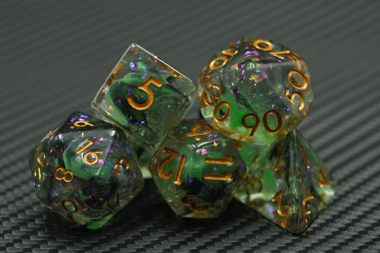 Set of 7 Round Edge Corner Green Dice Resin 16mm Liquid Dices for DND Game details