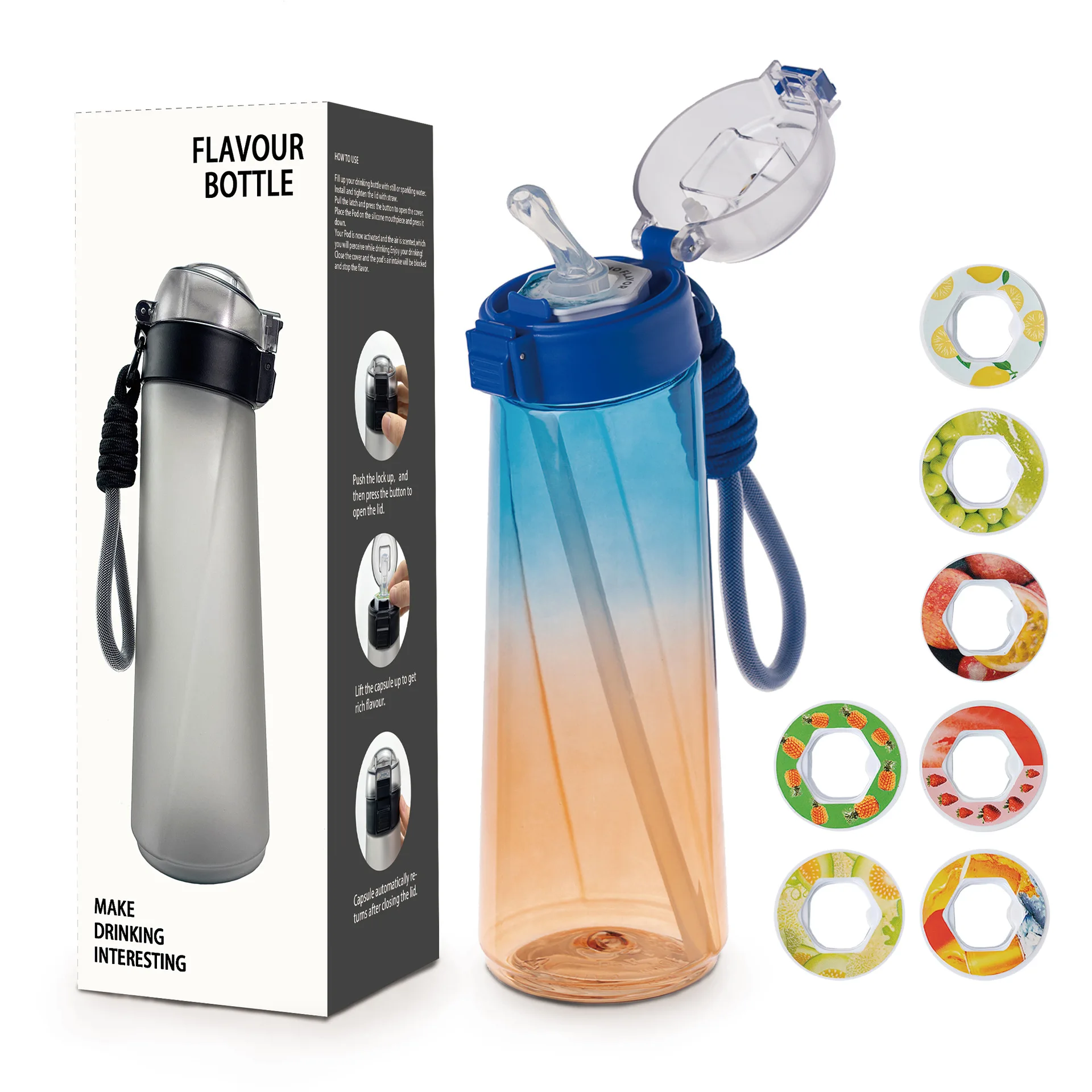 product custom bpa free tritan flavor plastic drinking bottle scented water bottle with 7 pcs fruit flavor pods ring for gifts  travel-1