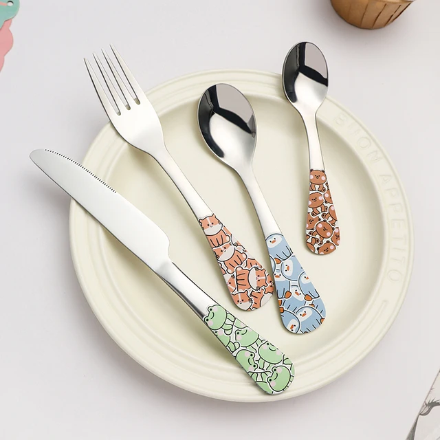 Animation Stainless steel Kids Knife Fork Spoon Silver Cartoon Children Cutlery Set