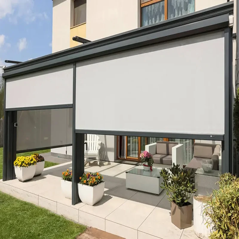 Outdoor Windproof Zip Track Electric Motorized Roller Blinds Shade for Outdoor Patio