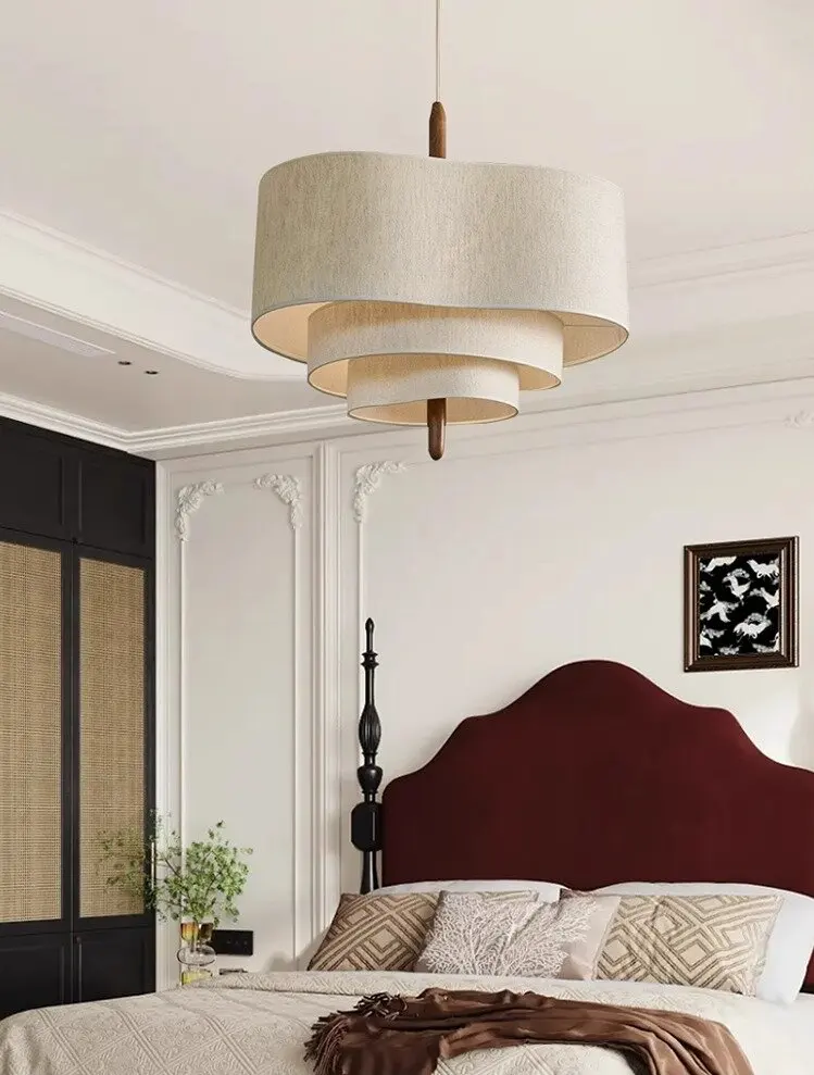 Living Room Restaurant Kitchen Dining Chandelier Led E27 Vintage Kitchen Ceiling Fabric Wabi Sabi Pendant Light