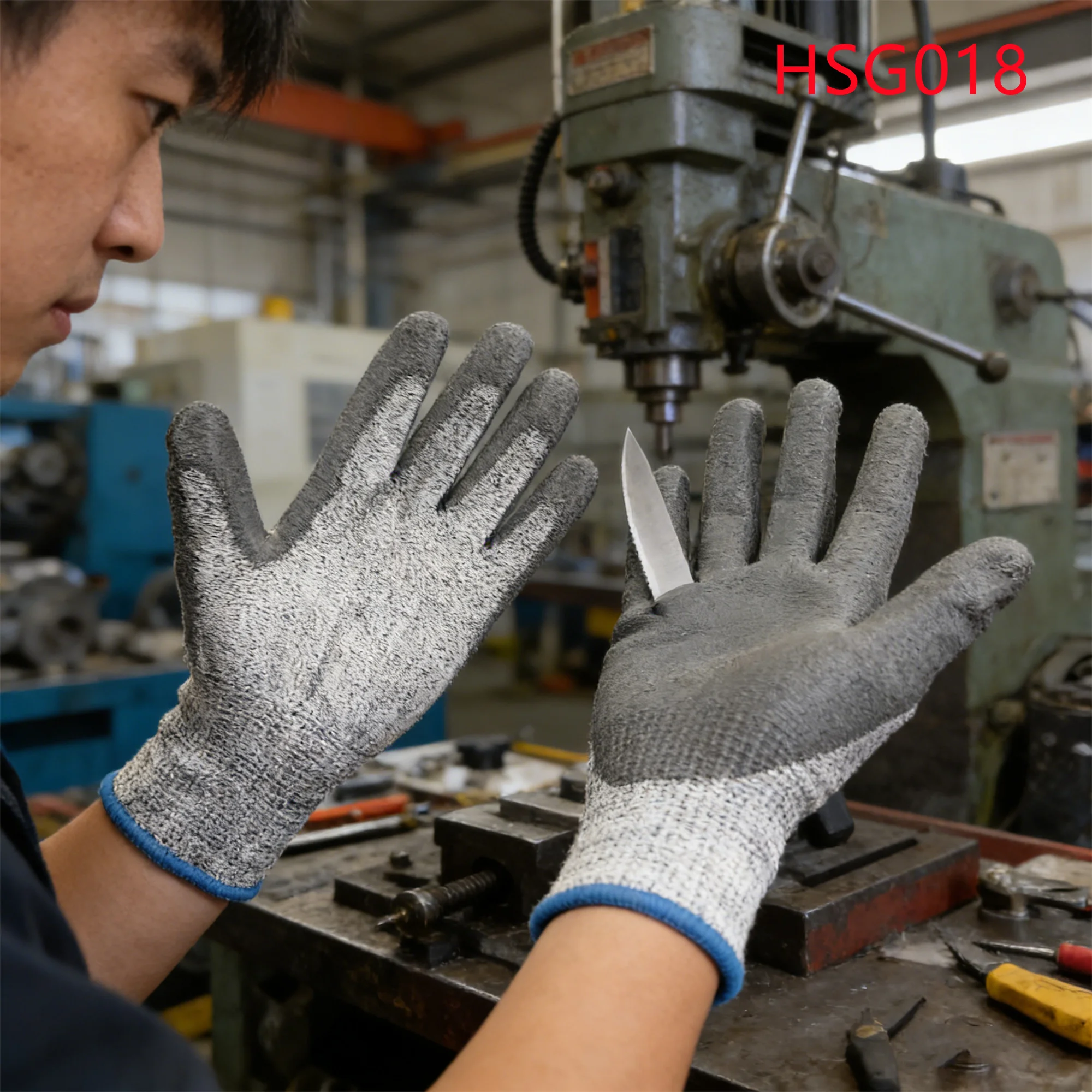 HY, Guantes de seguridad grises resistentes al corte, clasificación de materiales, longitud disponible: 40 cm, para manipulación de placas de circuito, guantes de trabajo de fibra HPPE y PU, modelo HSG018