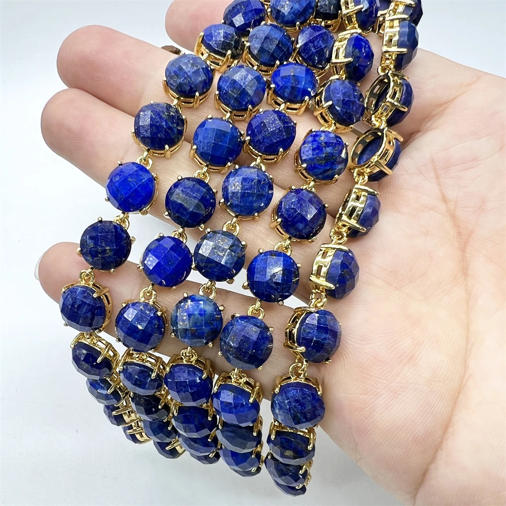 Wholesale Price Natural Gemstone Faceted Bezel Set Gemstone Connector Round  Cut Lapis Lazuli African Turquoise Jewelry Charm - Main Image