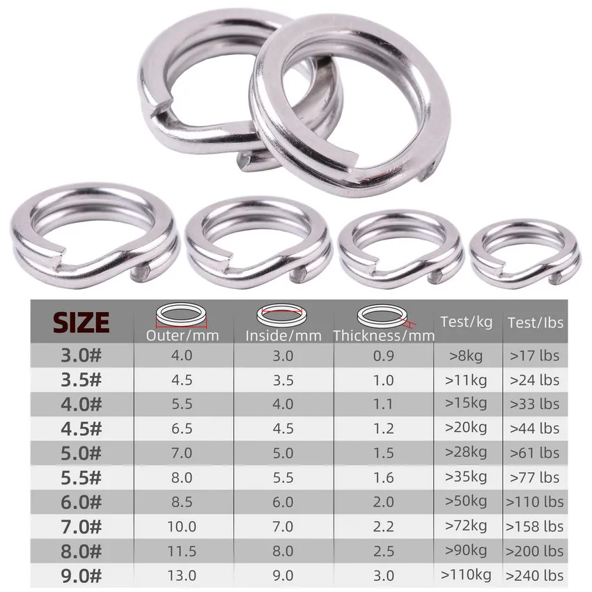 100pcs Stainless Steel Fishing Split Ring Heavy Duty Fishing