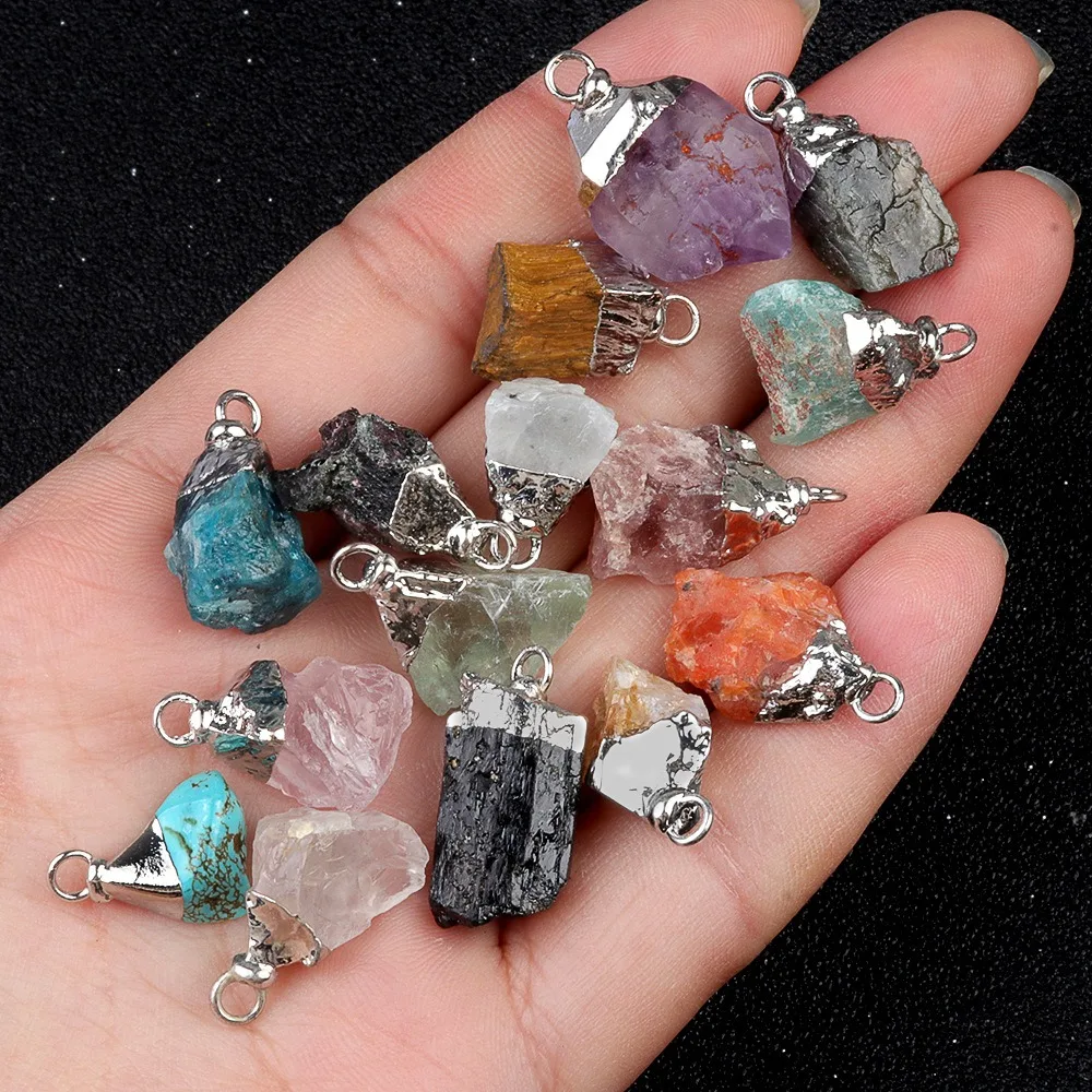 10mm Natural Irregular Crystal Quartz Agate Stone Druzy Pendant Gilt Edge Gemstone for DIY Charm Jewelry Accessories