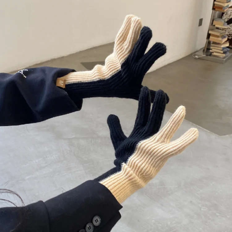 F-637 Новая мода 2023 зима разделение цвета перчатки изготовленный на заказ женские вязаные для женщин экспозиции палец ветронепроницаемые