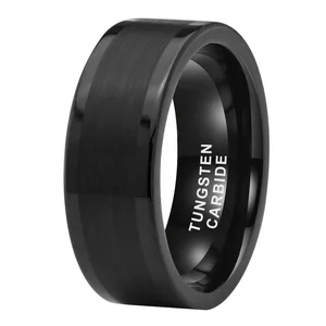 Coolstyle Jewelry 8mm Brush Polished Shiny Fashion Engagement Wedding Band Wholesale Black Tungsten Carbide Ring for Men Women