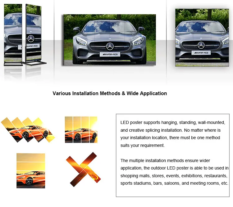 P2 P2.5 P3mm Indoor Outdoor Advertising Full Color Flexible Installation Billboard Floor Standing LED Poster Screen for