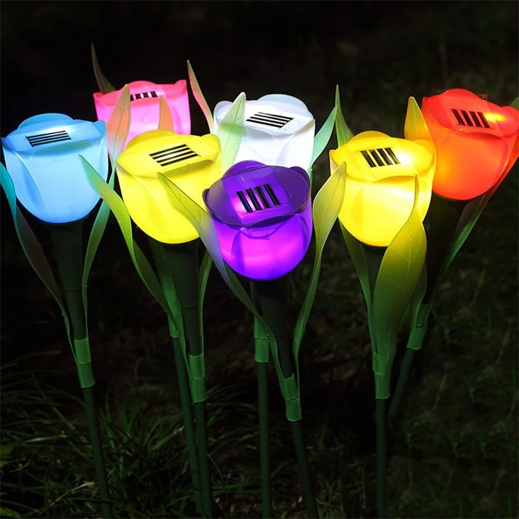 Outdoor MultiColor Changing IP11 Waterproof 1LED Solar Garden Decorative Yard Tulip Flower Stake Light
