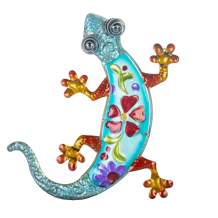 12.8" Metal Gecko Wall Lizard Wall Hanging ArtWall Sculpture for  Patio, Fence, Bedroom Blue