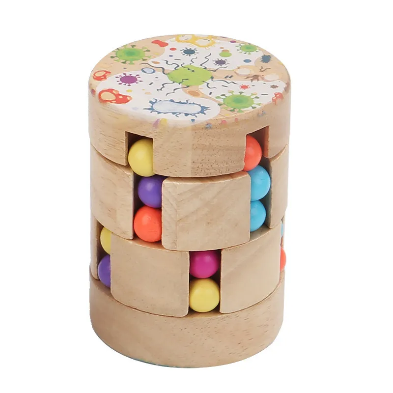 Kids Develop Intelligence Rotating Cube Puzzle Fidget Toy Educational Learning Wooden Magic Beans Toy