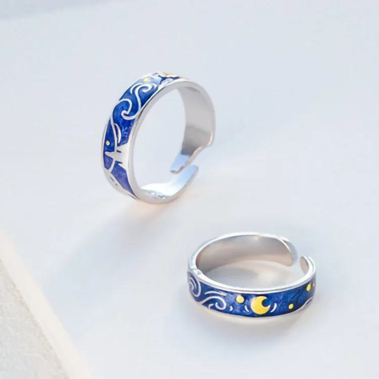 Starry Night Couple Rings Van Gogh Inspired Jewelry