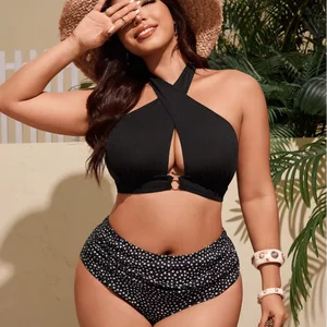 Women's Adjustable Knot Polka Dot Bikini Set V-Neck Low Waist Halter String Triangle Swimwear Spandex Polyester Breathable